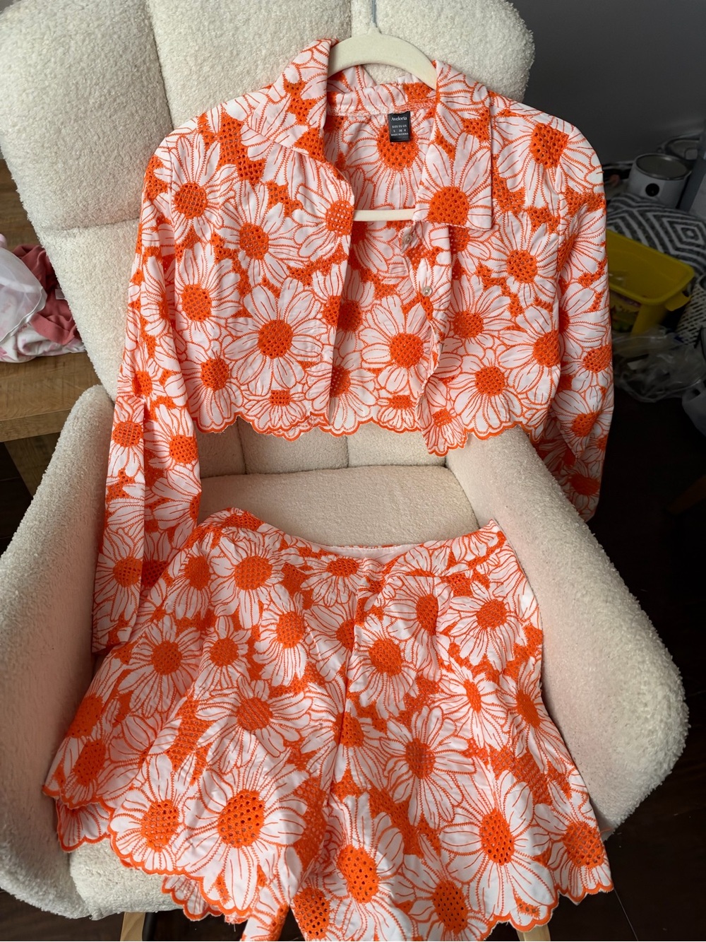 Floral Orange Crochet Two-Piece Skirt Set